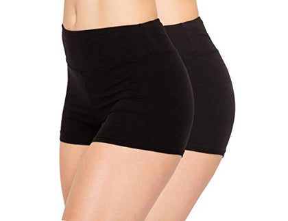 ALWAYS Women's Soft Yoga Shorts -High Waisted Spandex Slip Shorts 2 Pack Petite Black X-Small