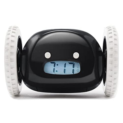 CLOCKY Alarm Clock on Wheels (Original) | Extra Loud for Heavy Sleeper (Adult or Kid Bedroom Robot Clockie) Funny, Rolling, Run-Away, Moving, Jumping (Black)