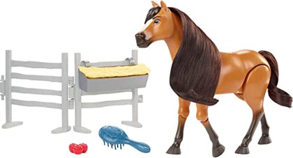 Mattel Spirit Untamed Forever Free Spirit Horse (8-in) with Realistic Walking Feature, Neighing Sounds, Long Mane & Tail Hair, Brush, Hay Bale, & Apple Snack Accessories