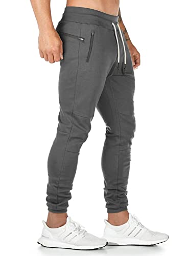 Gaocai Mens Cotton Joggers Slim Fit Trousers Gym Sweatpants Sports Pants Jogging Pants with Zipper Pockets Grey S