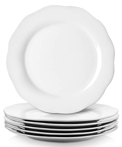Y YHY Ceramic Dinner Plates, 10.6 Inch Porcelain Scalloped Plates, Off-White Serving Dishes Set of 6 for Home Kitchen, Microwave & Dishwasher Safe, Dinnerware Dishes Gift for Thanksgiving, Christmas