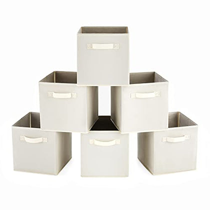 MaidMAX, Beige, Fabric, Cloth Cubby Storage Bins for Home Bedroom Closet Nursery Drawers Cube Organizer, Foldable, 10.5×11 inches, Set of 6, 6-Pack, 6 Pack