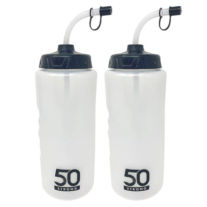 1 Liter Sports Water Bottle W/Straw - Easy Squeeze + Built In Finger Grip - BPA Free Plastic - Use W/Sport Helmet In Football & Hockey - Single & Multi-pack (2-Pack)