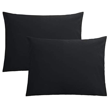 FLXXIE 2 Pack Microfiber Standard Pillow Cases, 1800 Super Soft Pillowcases with Envelope Closure, Wrinkle, Fade and Stain Resistant Pillow Covers, 20x26, Black