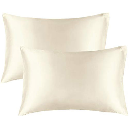 BEDELITE Satin Silk Pillowcase for Hair and Skin, Beige Pillow Cases Standard Size Set of 2 Pack, Super Soft Pillow Case with Envelope Closure (20x26 Inches)