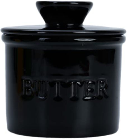 PriorityChef French Butter Crock for Counter With Water Line, On Demand Spreadable Butter, Ceramic Butter Keeper to Leave On Counter, French Butter Dish, Black