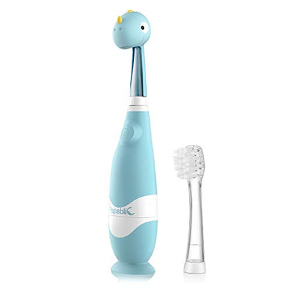 Papablic Toddler Sonic Electric Toothbrush for Ages 1-3 Years, Baby Electric Toothbrush with Cute Dino Cover and Smart LED Timer, 2 Brush Heads (Debby)