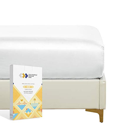 Soft Twin Fitted Sheet White, 100% Cotton, 400 Thread Count, No Pop-Off Elastic, Deep Pocket Cooling Sheets, Durable Sateen Weave Bottom Sheet for Adults with Head & Foot Tags (Bright White)