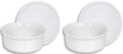CorningWare French White 24-Ounce Round Dish with Plastic Cover, Pack of 2 Dishes