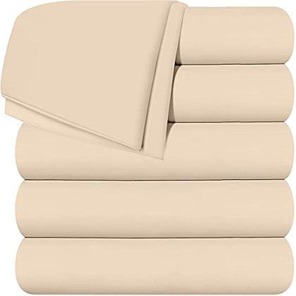 Utopia Bedding Flat Sheets - Pack of 6 - Soft Brushed Microfiber Fabric - Shrinkage & Fade Resistant Top Sheets - Easy Care (Twin, Beige)