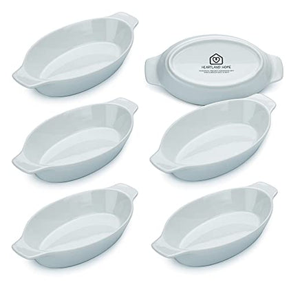 Heartland Home Porcelain Mini Casserole Dish Oval (6pc Set). Cauliflower Au Gratin Baking Dish, Banana Split Bowls, Single Serving, Small Individual