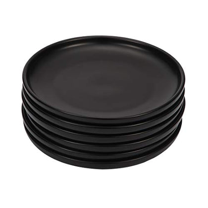 BonNoces 6 Inches Small Appetizer Plates Matte Porcelain, Elegant Mini Size Round Serving Plates for Dessert, Salad, Snacks, Set of 6 (Black)