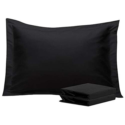 NTBAY 100% Brushed Microfiber Standard Pillow Shams Set of 2, Super Soft and Cozy, Wrinkle, Fade, Stain Resistant 20x26 Inches Oxford Pillowcases, Black