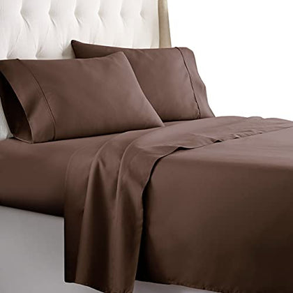 HC COLLECTION Twin Sheets - Deep Pocket Bed Sheets - Extra Soft & Breathable - 3 PC Set, Easy Care, Machine Washable - Cooling Brown Sheets
