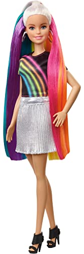 Barbie Doll, Rainbow Sparkle Hair with Extra Long 7.5-Inch Blonde Rainbow Hair, Sparkle Gel & Comb with Styling Accessories