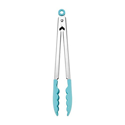 KitchenAid Silicone Tipped Stainless Steel Tongs, 10.26 Inch, Aqua Sky