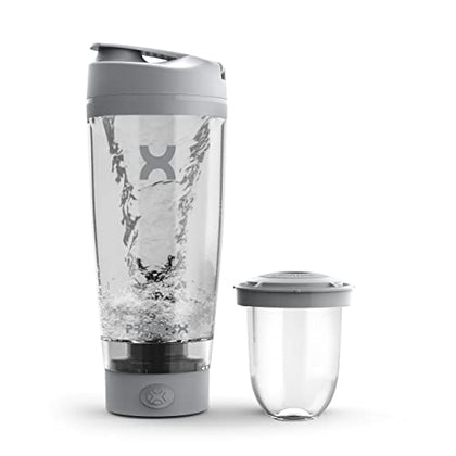 Promixx Pro Shaker Bottle | Rechargeable, Powerful for Smooth Protein Shakes | includes Supplement Storage - BPA Free | 20oz Cup (Cool Gray)