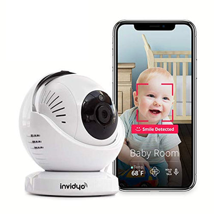 invidyo WiFi Baby Monitor with Camera and Audio: Sleep Tracking, Cry Alerts, Cough Detection | Wireless Pan & Tilt Smart Phone App 1080P Full HD Video