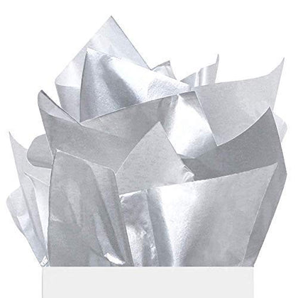 UNIQOOO 60 Sheets Metallic Silver Foil Gift Tissue Paper Bulk, Recyclable Durable For Gift Bags Box Gift Wrapping DIY Craft, Wedding Birthday Party Favor Decor, Shredded Filler, Pinata, Lrg 20X26 Inch