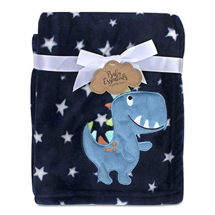 Plush Fleece Throw and Receiving Baby Blankets for Boys and Girls 30x40 (Blue Dino)