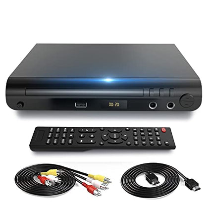 HD DVD Player, DVD Players for TV, All Region Free DVD Players with Dual Microphone Jack HDMI & RCA Output, Support USB Input, NTSC/PAL Up-Convert to 1080P, HDMI & AV Cable Remote Control