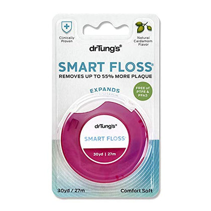 DrTung's Smart Floss - Natural Floss, PTFE & PFAS Free Floss, Gentle on Gums, Expands & Stretches, BPA Free Floss - Natural Dental Floss Cardamom Flavor (Pack of 1)