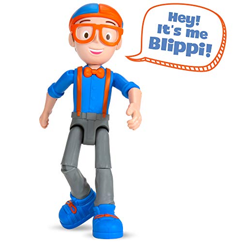 Blippi Talking Figure, 9-inch Articulated Toy with 8 Sounds and Phrases, Poseable Figure Inspired by Popular YouTube Edutainer