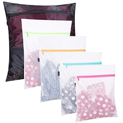 Set of 5 Mesh Laundry Bags-1 Extra Large, 2 Large & Medium for Blouse, Hosiery, Stocking, Underwear, Bra Lingerie, Travel