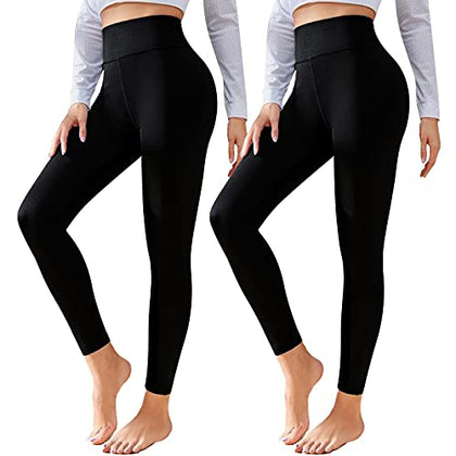 CTHH 2 Pack Leggings for Women Tummy Control-High Waisted Soft Workout Yoga Pants(Black,Black Large-X-Large)