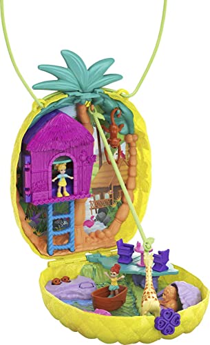 Polly Pocket Tropicool Pineapple Wearable Purse Compact with 8 Fun Features, Micro Polly and Lila Dolls, 2 Accessories and Sticker Sheet; For Ages 4 and Up (Amazon Exclusive)