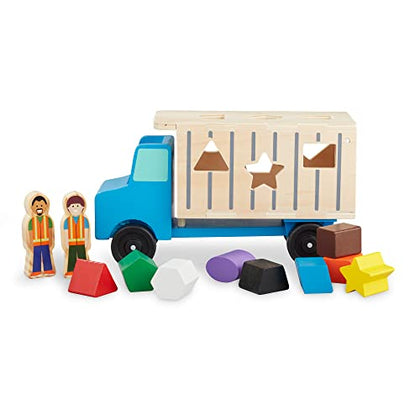 Melissa & Doug Shape-Sorting Wooden Dump Truck Toy With 9 Colorful Shapes and 2 Play Figures - Vehicle /Shape Sorter Toys For Toddlers Ages 2+