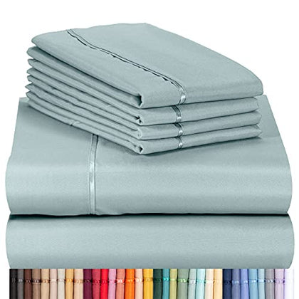 LuxClub 6 PC Queen Sheet Set, Rayon Made from Bamboo Bed Sheets, Deep Pockets 18