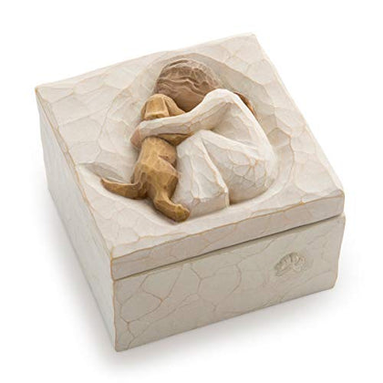 Willow Tree True, Truly a friend, Box for Jewelry and Treasures with Bas-Relief Carving of Girl with Puppy Dog, Sculpted Hand-Painted Keepsake Box