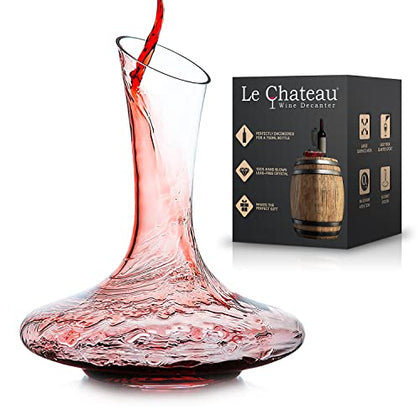 Le Chateau Red Wine Decanter - Hand Blown, Lead-Free Crystal Glass Decanter and Wine Aerator - Full Bottle (750ml) Wine Decanters and Carafes - Elegant Wine Carafe, Wine Gifts and Wine Accessories