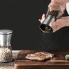 Premium Stainless Steel Salt and Pepper Grinder Set - Short Glass Shaker, Pepper Mill & Salt Mill with Adjustable Coarseness, Refillable for Himalayan or Sea Salt, Black Peppercorn, with Bonus Stand