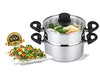 Nevlers 3 Piece Premium Heavy Duty Stainless Steel Steamer Pot Set Includes 3 Quart Cooking Pot, 2 Quart Steamer Insert and Vented Glass Lid | Stack and Steam Pot Set for All Cooking Surfaces