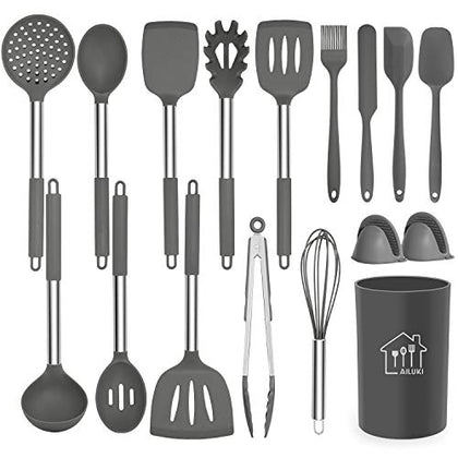Silicone Cooking Utensils Set,Kitchen Utensils 26 Pcs Set,Non-stick Heat Resistant Silicone,Cookware with Stainless Steel Handle