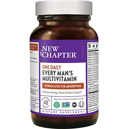 New Chapter Men's Multivitamin for Immune, Stress, Heart + Energy Support with Fermented Nutrients - Every Man's One Daily, Made with Organic Vegetables & Herbs, Non-GMO, Gluten Free - 48 ct