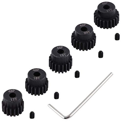HobbyPark Metal Steel 48P Pinion Gear Set 3.175mm Shaft Hole 17T 18T 19T 20T 21T 48 Pitch Motor Gears Kit for RC Car (5-Pack)