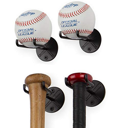 Wallniture Sporta Baseball Holder, Display Stand for Baseball Bat, Ball Storage for Wall, Baseball Bat Holder Set of 4 Black