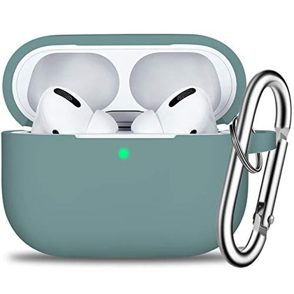 R-fun AirPods Pro Case Cover with Keychain, Full Protective Silicone Skin Accessories for Women Men Girl with Apple 2019 Latest AirPods Pro Case,Front LED Visible-Pine Green