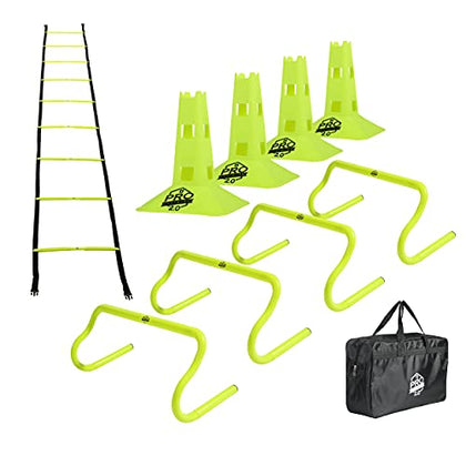 Agility Ladder Speed Training Equipment Includes 5 Upgraded Speed Hurdles Agility Speed Ladder, Jump Rope, Cones, Soccer Training Equipment for Kids - Football Training Equipment or Training Ladder