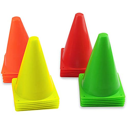 Mirepty 7 Inch Plastic Traffic Cones Sport Training Agility Marker Cone for Soccer, Skating, Football, Basketball, Indoor and Outdoor Games (4 Colors, 24 Pack)