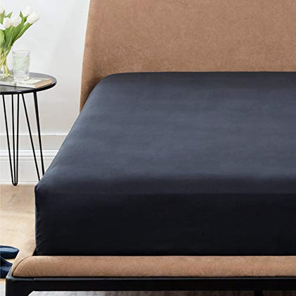 Bedsure Twin Fitted Sheet Only - Bed Sheets Extra Deep Pocket up to 16 inch, Ultra Soft Bottom Sheet for Twin Size Bed, Black, 39