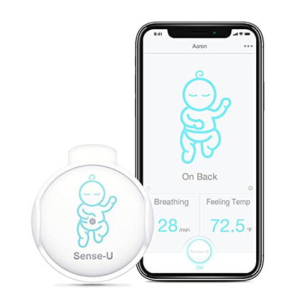 Sense-U Smart Baby Monitor(FSA/HSA Approved) - Tracks Abdominal Movement, Rollover, Temperature, with Real-time Alerts on Smartphone(Green)