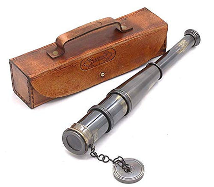 RII Antique Decor Spyglass, Pirate Telescope with Leather Case, Handheld Telescope for Adventure Enthusiasts, Monocular Nautical Decor for Gifting, Travellers, Dolland London, 12