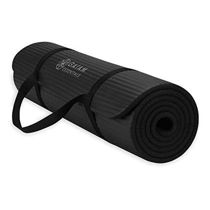 Gaiam Essentials Thick Yoga Mat Fitness & Exercise Mat with Easy-Cinch Carrier Strap, Black, 72