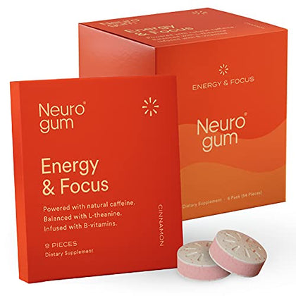 NeuroGum Energy Caffeine Gum (54 Pieces) - Sugar Free with L-theanine + Natural Caffeine + Vitamin B12 & B6 - Nootropic Energy & Focus Supplement for Women & Men - Keto & Vegan, Cinnamon Flavor