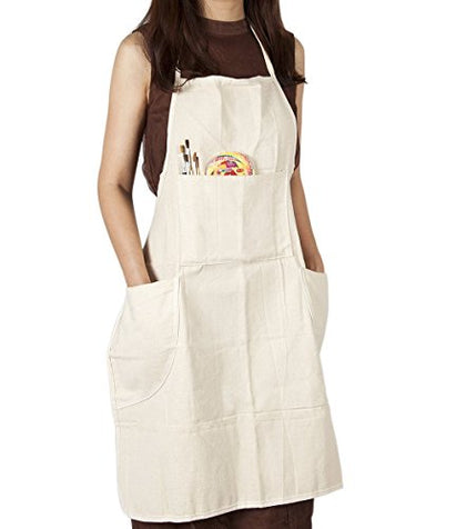 conda 100% Cotton Canvas Professional Bib Apron With 3 Pockets for Women Men Adults,Waterproof,Natural 31inch By 27inch