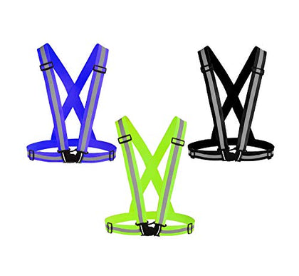 Awnuuw Reflective Vest Running Gear 3Pack, Adjustable Safety Vests High Visible Reflective Belt Straps for Night Running, Outdoor Cycling, Motorcycle, Dog Walking (Green,Black,Blue)